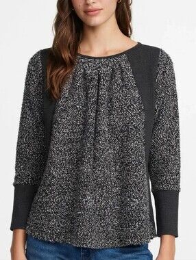 Matti Mamane Women's Small S Gray Textured Knit Tunic Top Mixed Media Lagenlook